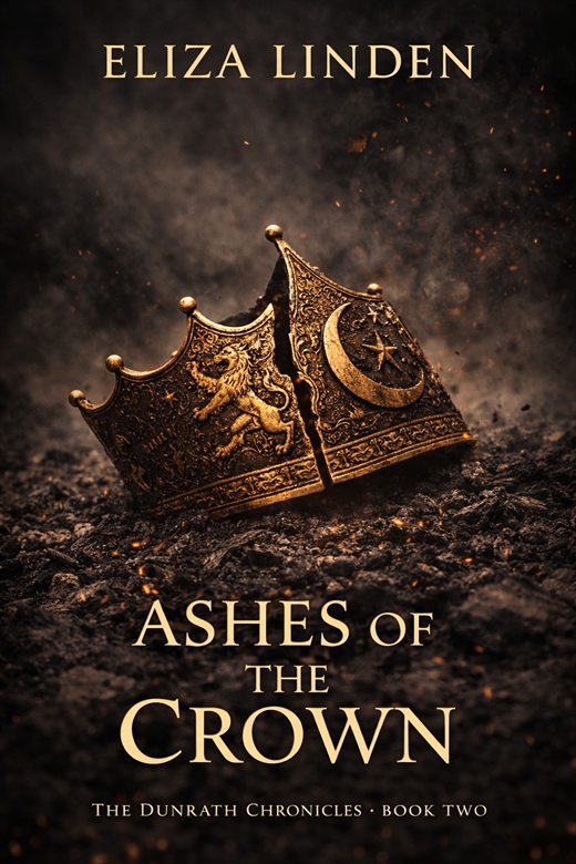 Cover of Ashes of the Crown, Book Two: the broken crown lying in embers and ash.